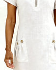 Zipper Pocket Cotton Linen Dress