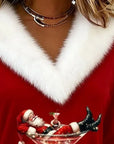 Plush Christmas Print Long Sleeve Top