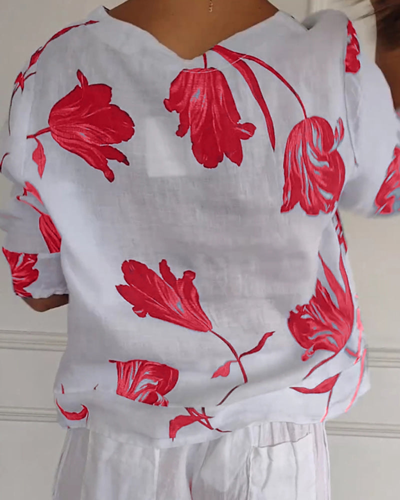 Relaxed Fit Floral Cotton Top