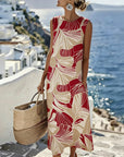 Apricot Ginkgo Leaf Sleeveless Dress