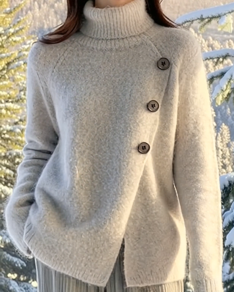 High-Neck Irregular Design Sweater