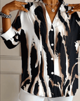 Stand Collar Irregular Printed Blouse