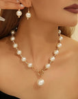 Pearl Decor Necklace + Earrings