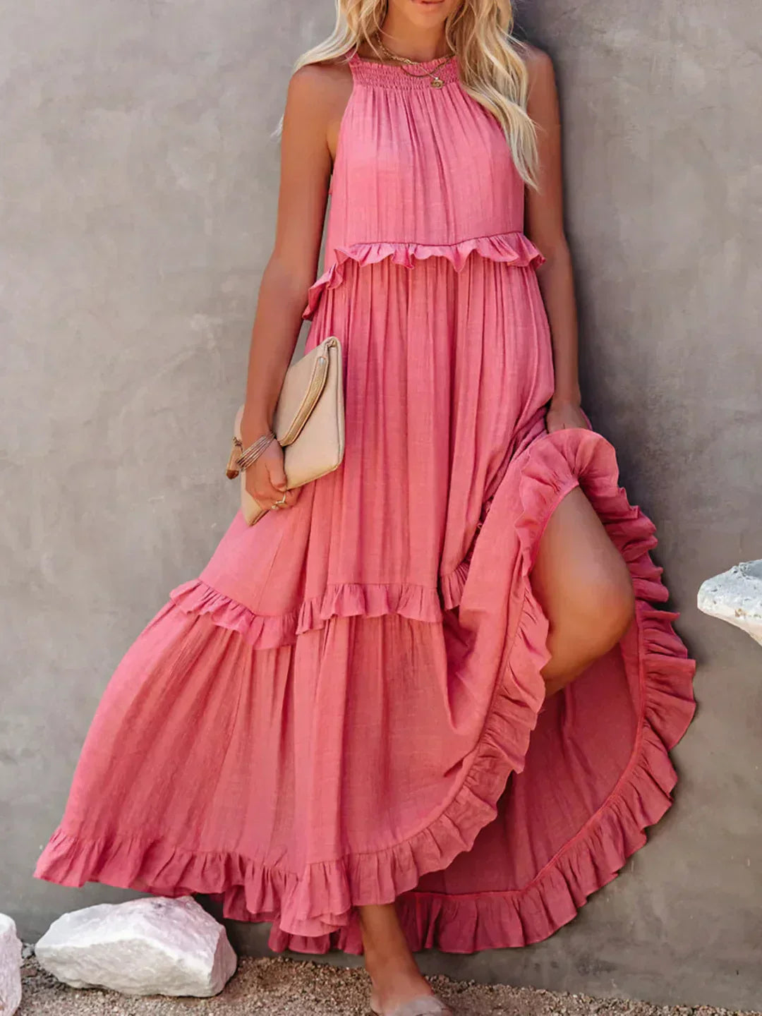 Soft Ruffle Casual Dress – Lightweight, Flowy Summer Style Perfect for Travel &amp; Everyday Elegance