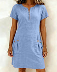 Zipper Pocket Cotton Linen Dress