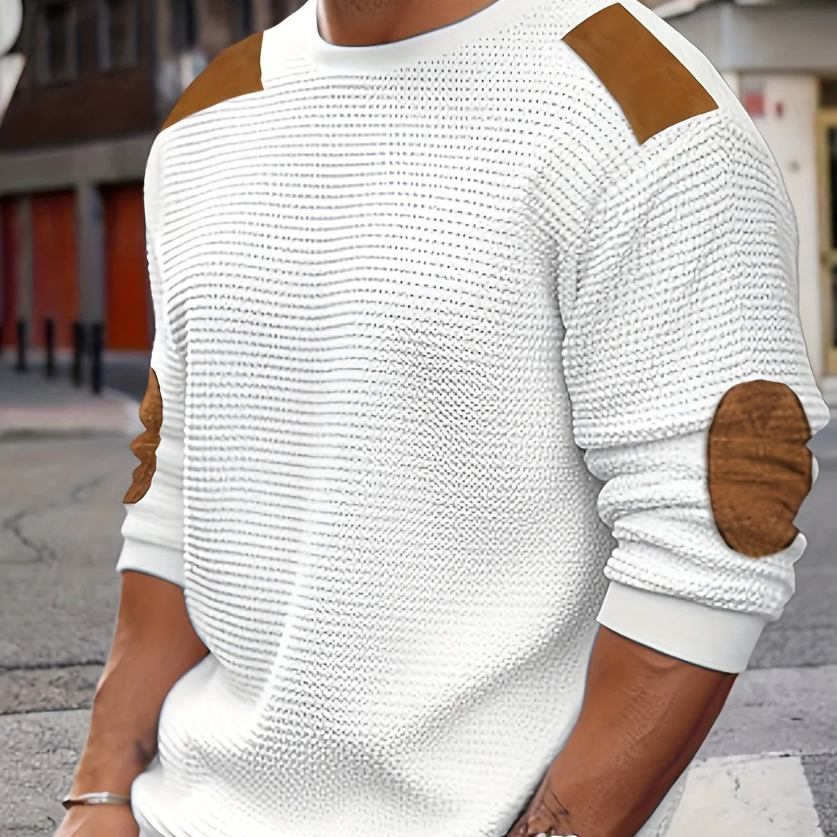 Aero Men's Quarter Zip Pullover | Textured Waffle Knit with Elbow Patches 0