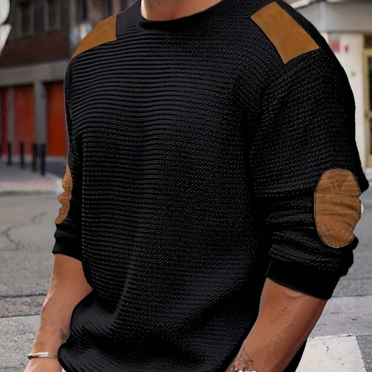 Aero Men's Quarter Zip Pullover | Textured Waffle Knit with Elbow Patches 6