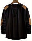 Aero Men's Quarter Zip Pullover | Textured Waffle Knit with Elbow Patches 8