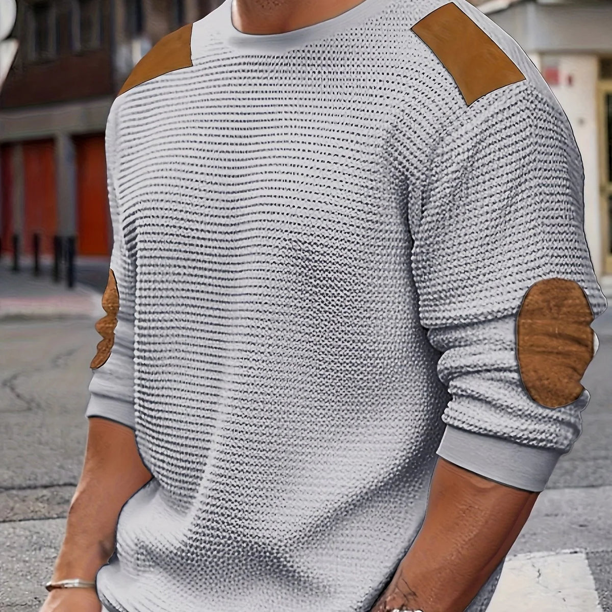 Aero Men's Quarter Zip Pullover | Textured Waffle Knit with Elbow Patches 9