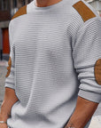 Aero Men's Quarter Zip Pullover | Textured Waffle Knit with Elbow Patches 9