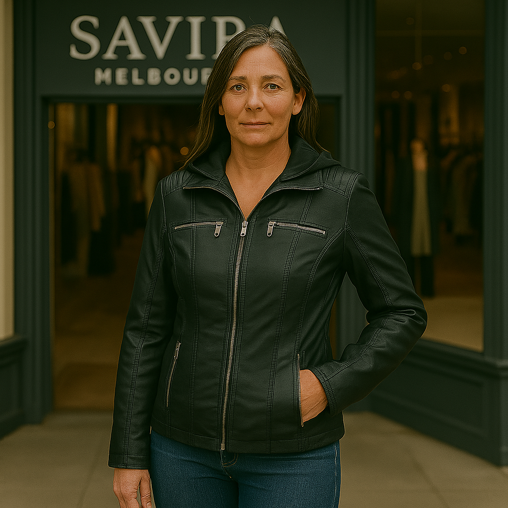 Waterproof Women's Leather Jacket with Hood