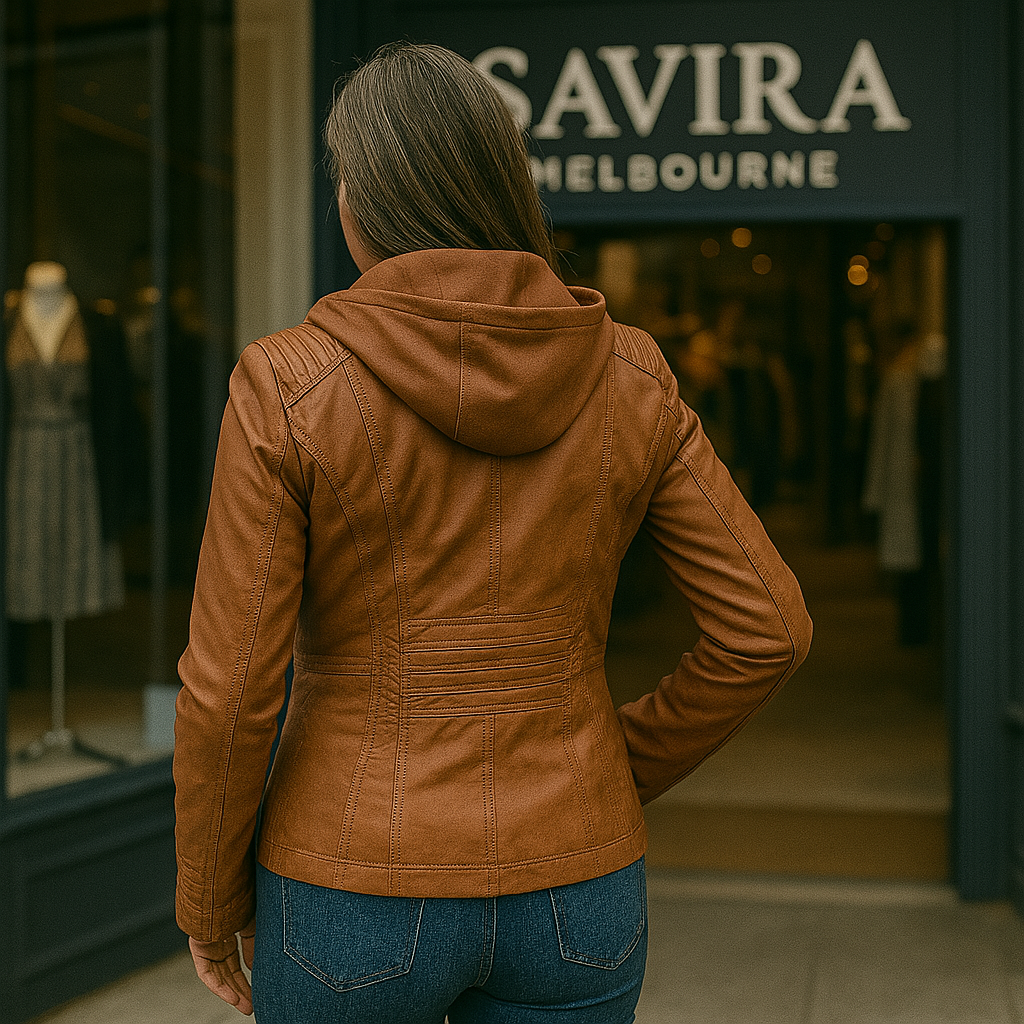Waterproof Women's Leather Jacket with Hood