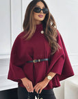 Short Red poncho coat with batwing sleeves, elegant and casual for women