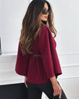 Short Red poncho coat with batwing sleeves, elegant and casual for women