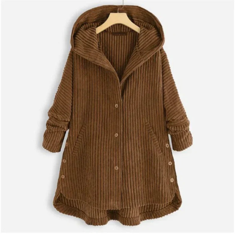 Ribbed Hooded Winter Coat for Women