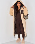 Long Puffer Coat with Fleece Lining and Hood