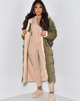 Long Puffer Coat with Fleece Lining and Hood
