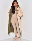 Long Puffer Coat with Fleece Lining and Hood