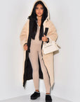 Long Puffer Coat with Fleece Lining and Hood