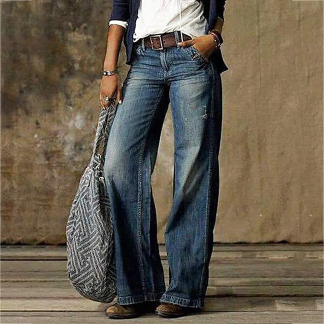 Cleo Wide Leg Jeans Women | Vintage Relaxed Fit, Black Denim 1