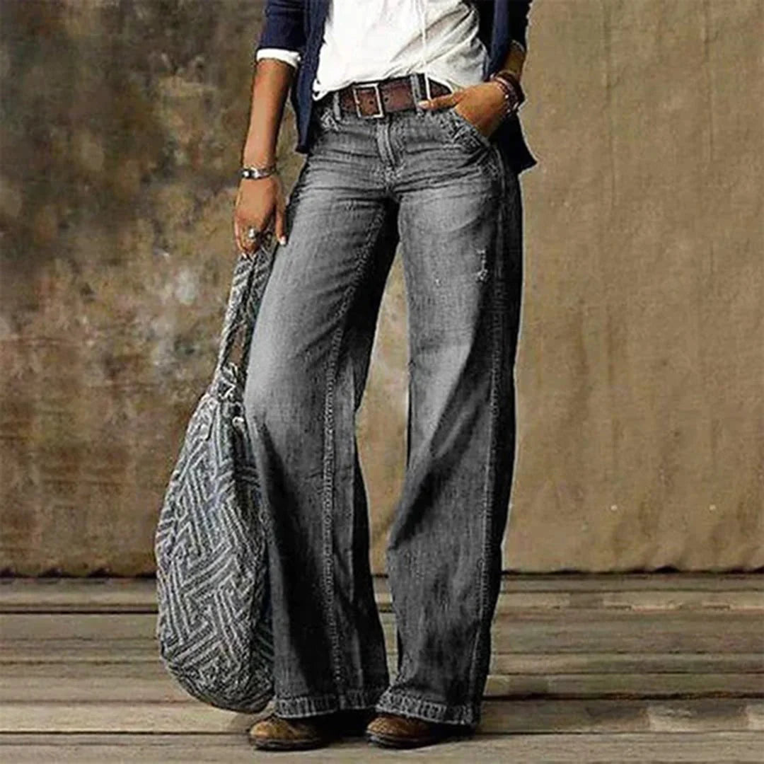 Cleo Wide Leg Jeans Women | Vintage Relaxed Fit, Black Denim 2
