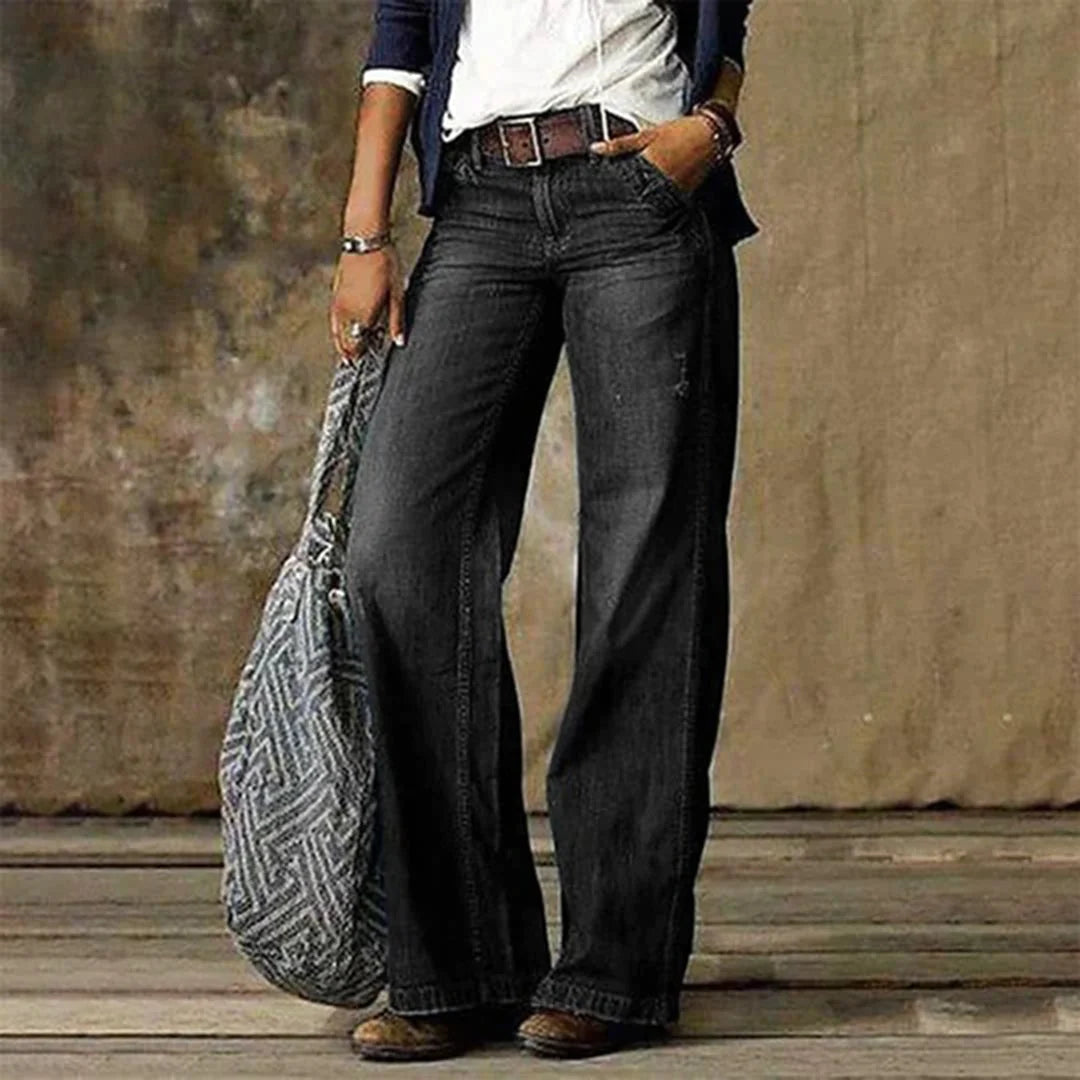 Cleo Wide Leg Jeans Women | Vintage Relaxed Fit, Black Denim 3