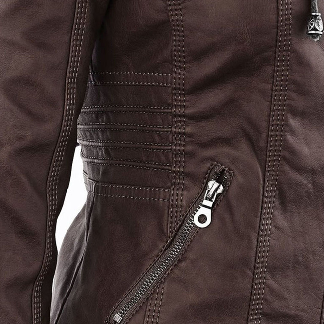 Waterproof Women&#39;s Leather Jacket with Hood