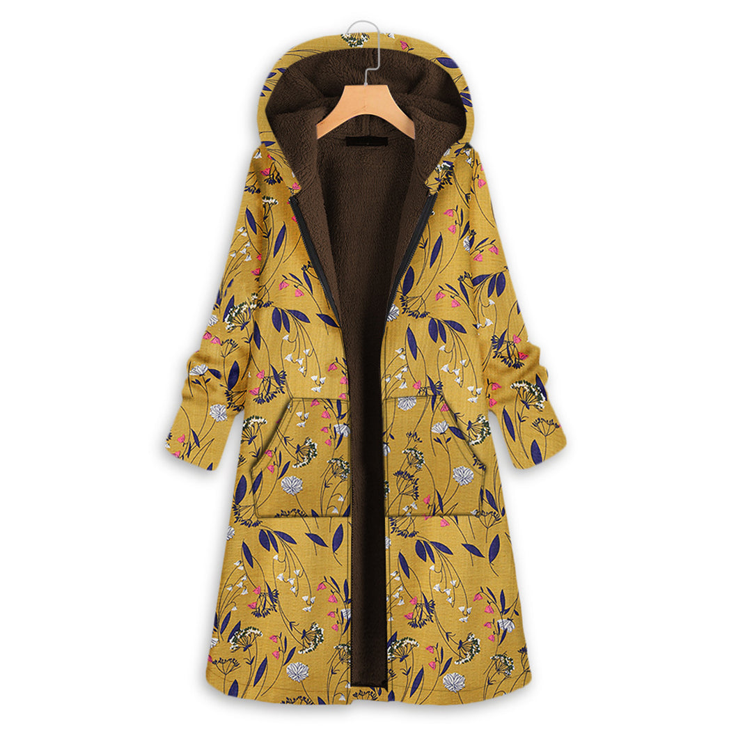 Floral Print Winter Coat with Hood for Women