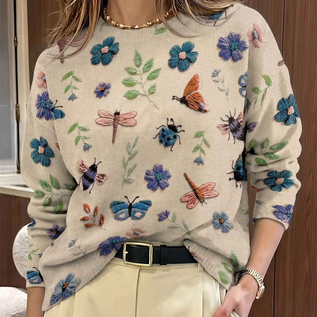 Elysia Women's Sweater | Floral Print, Cozy Knit 10
