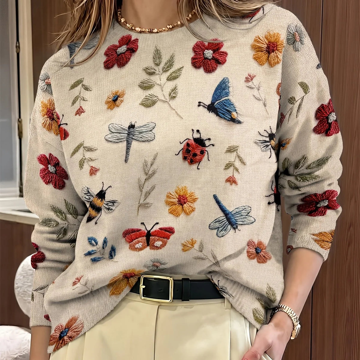 Elysia Women's Sweater | Floral Print, Cozy Knit 9