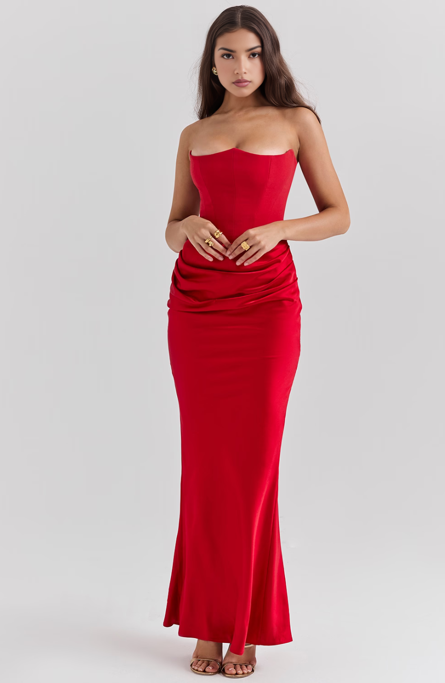 Elegant Retro Solid Color Strapless Party Dress
