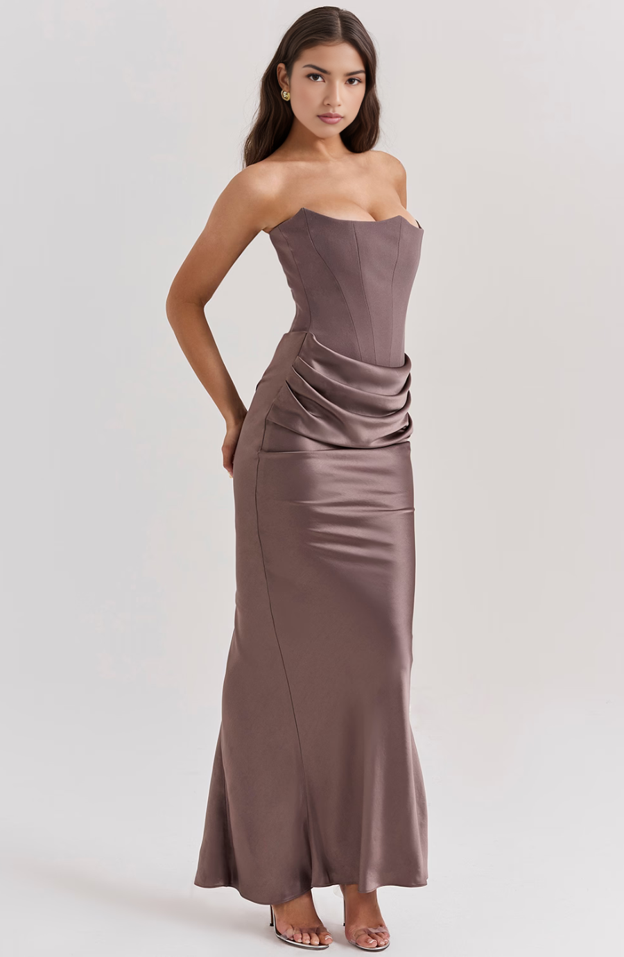 Elegant Retro Solid Color Strapless Party Dress