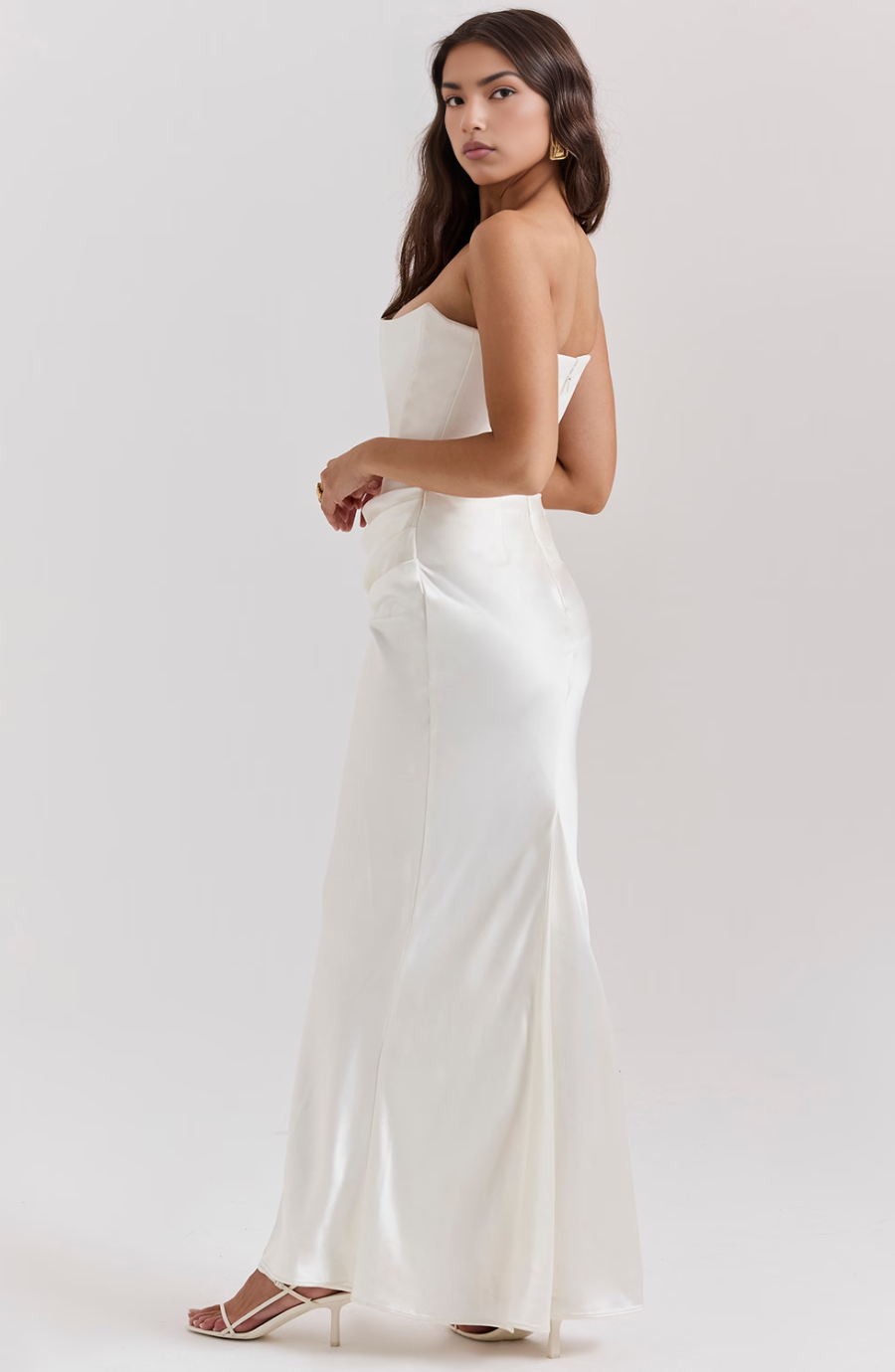 Elegant Retro Solid Color Strapless Party Dress