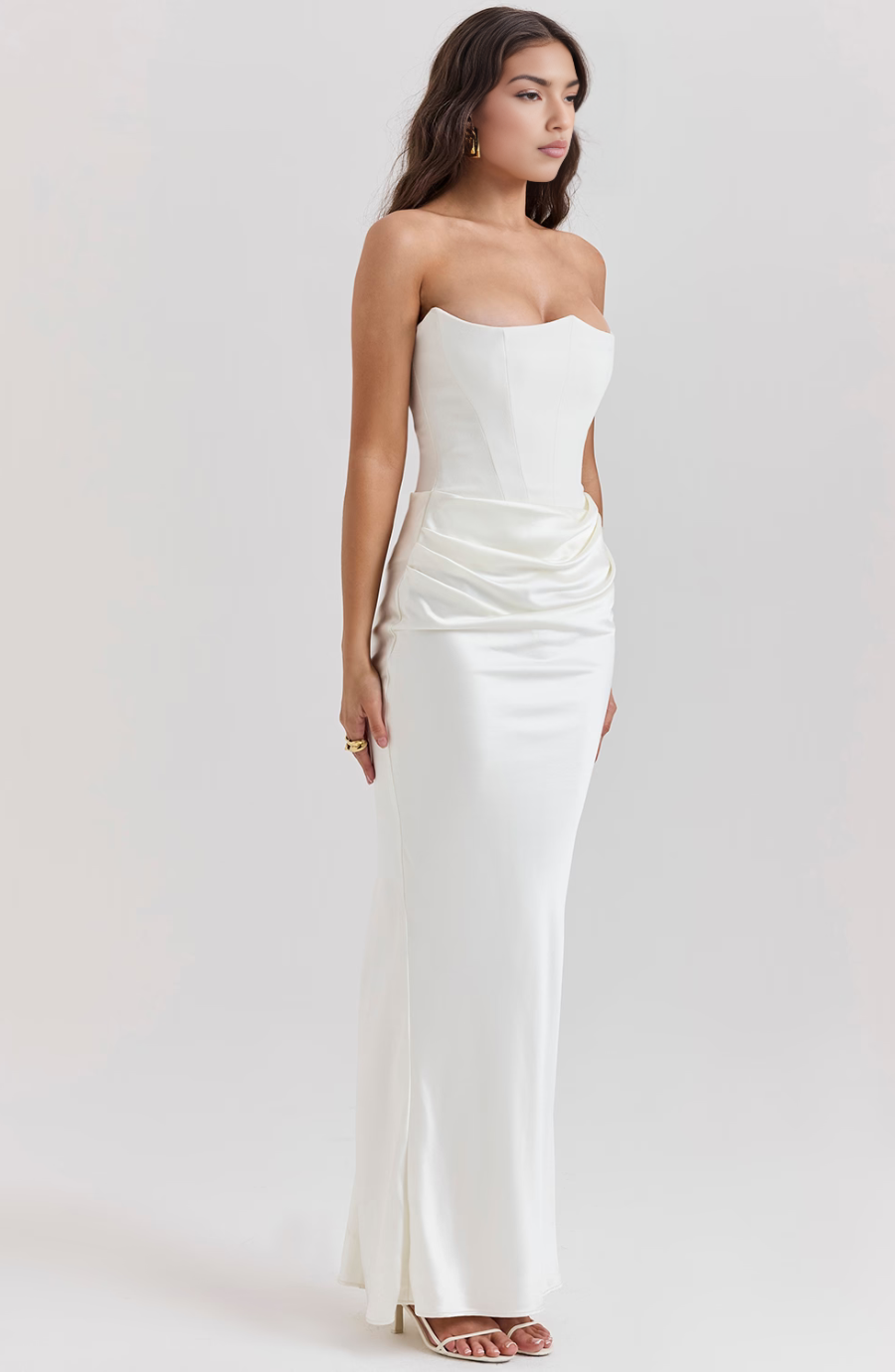Elegant Retro Solid Color Strapless Party Dress