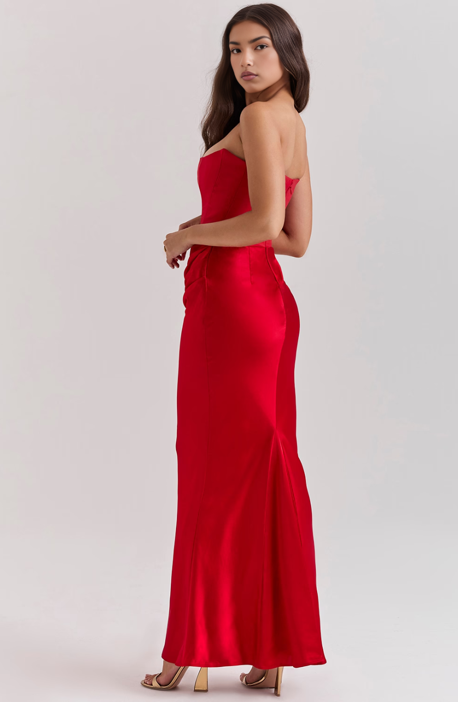 Elegant Retro Solid Color Strapless Party Dress
