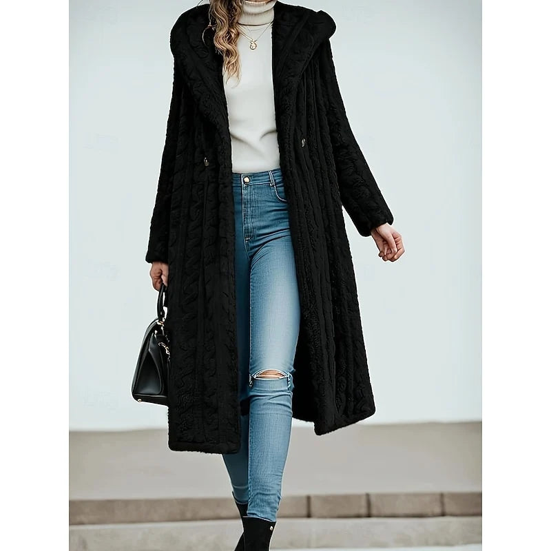 Gina Women's Coat | Soft Plush Hooded Longline Winter Coat 4