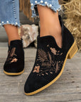 Ivy Black Ankle Boots | Embroidered Low Heel, Side Zipper 0
