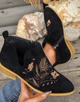 Ivy Black Ankle Boots | Embroidered Low Heel, Side Zipper 2
