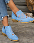 Ivy Black Ankle Boots | Embroidered Low Heel, Side Zipper 5
