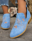 Ivy Black Ankle Boots | Embroidered Low Heel, Side Zipper 8