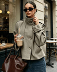 Mara Jacket | Cropped Fit, Houndstooth Pattern, Stand-Collar 1