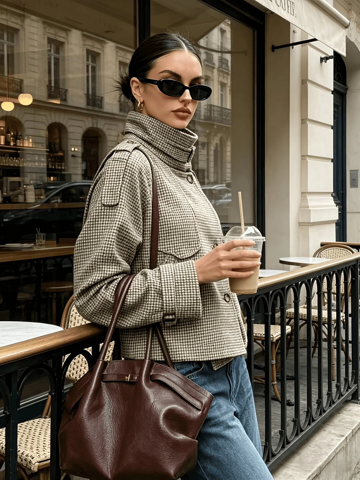 Mara Jacket | Cropped Fit, Houndstooth Pattern, Stand-Collar 2