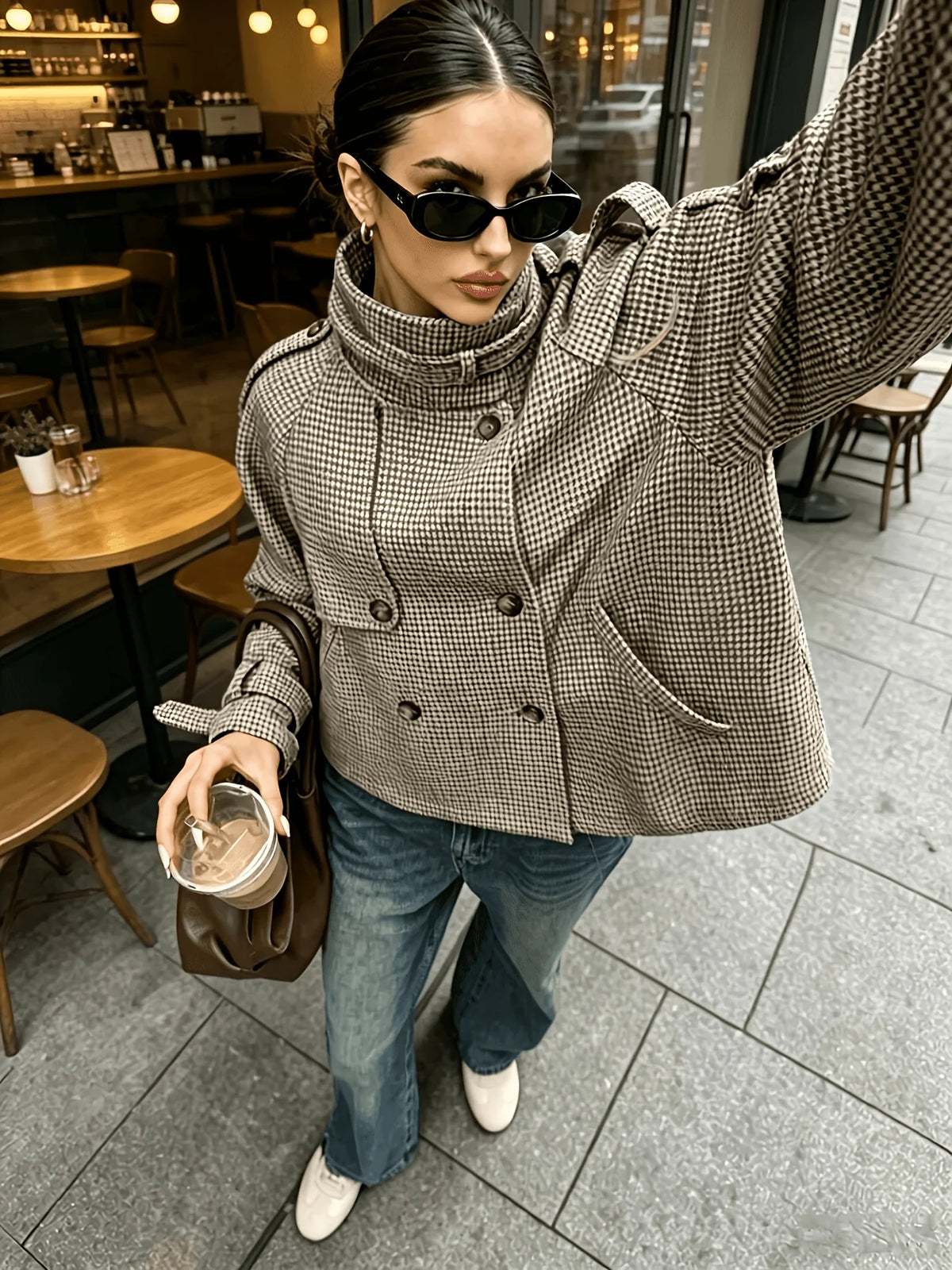 Mara Jacket | Cropped Fit, Houndstooth Pattern, Stand-Collar 3