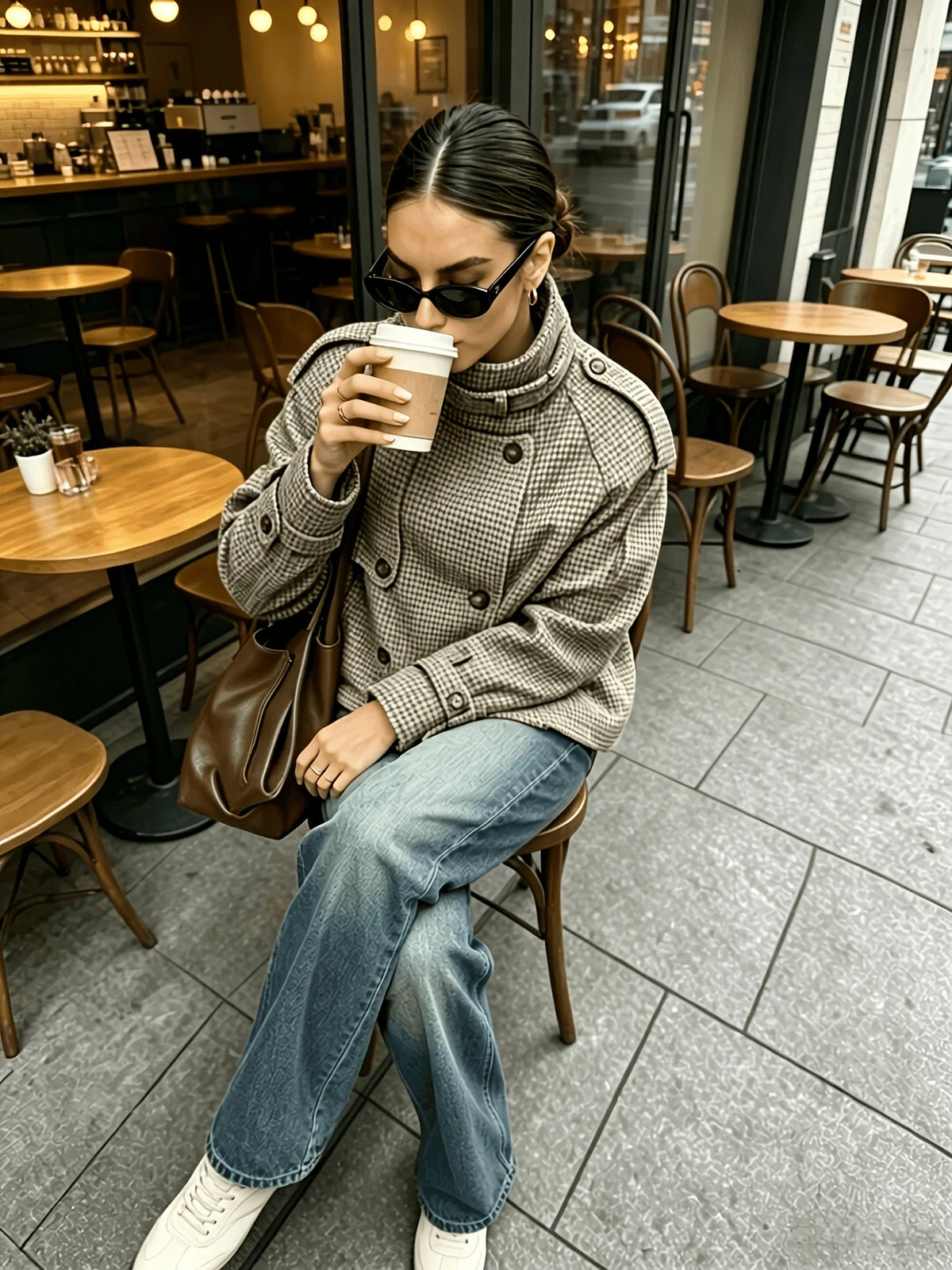Mara Jacket | Cropped Fit, Houndstooth Pattern, Stand-Collar 5