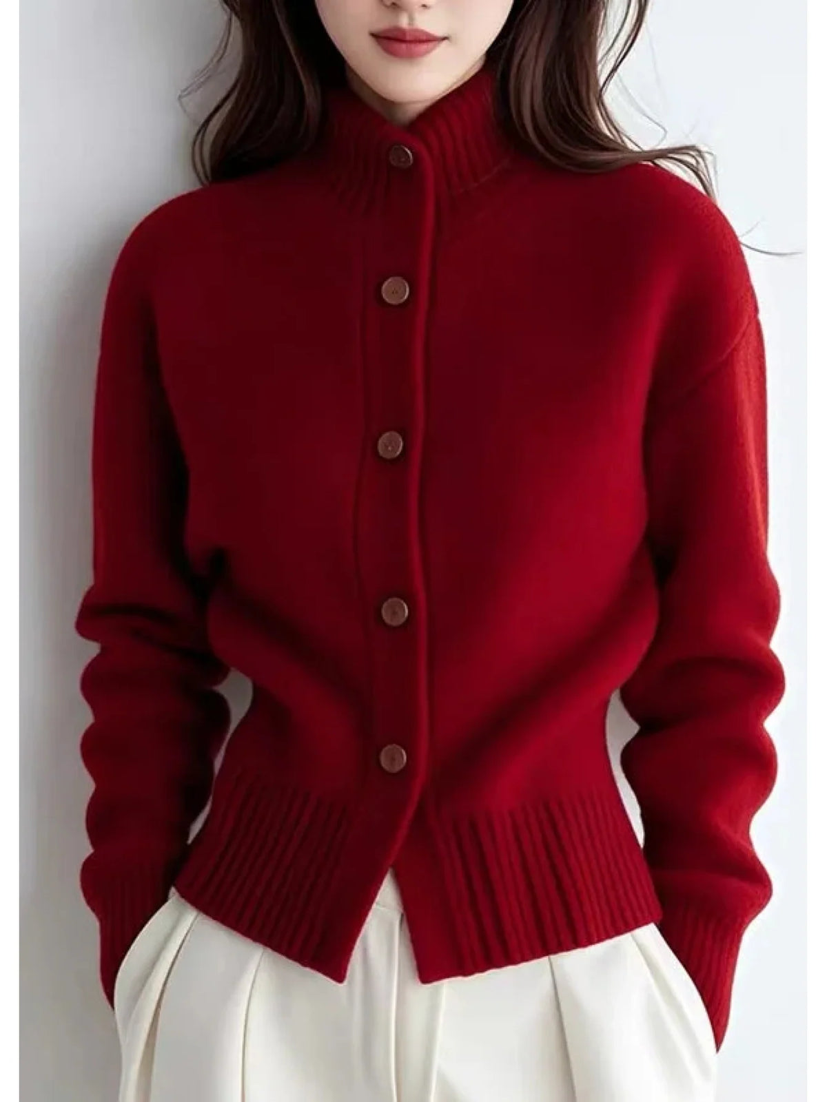 Mila Cardigan Sweater | High-Neck Buttoned Knit, Soft Fabric 0