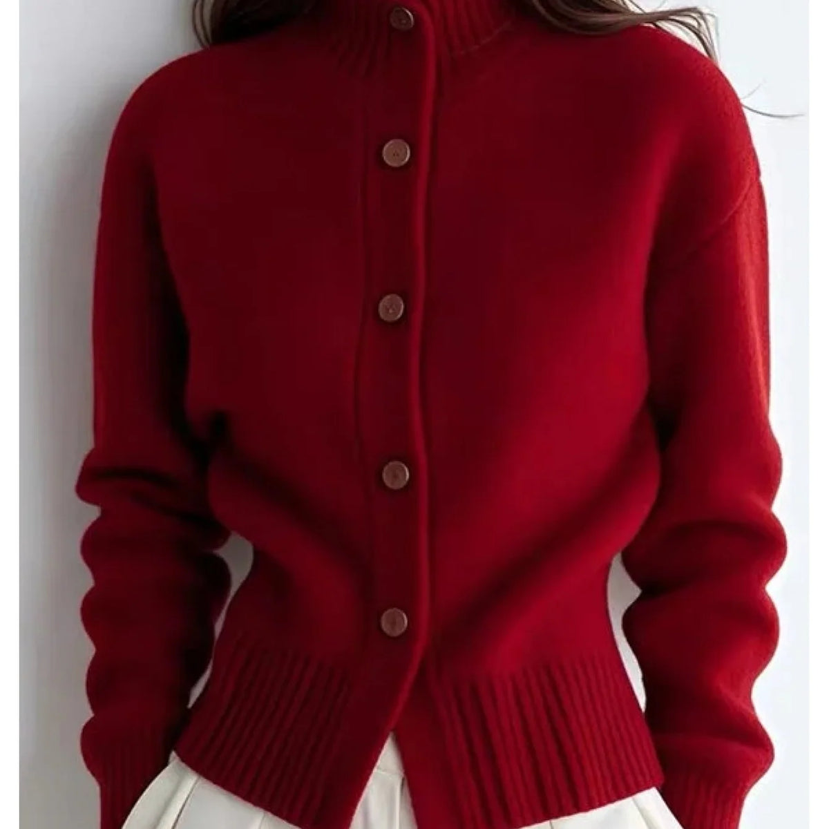 Mila Cardigan Sweater | High-Neck Buttoned Knit, Soft Fabric 1