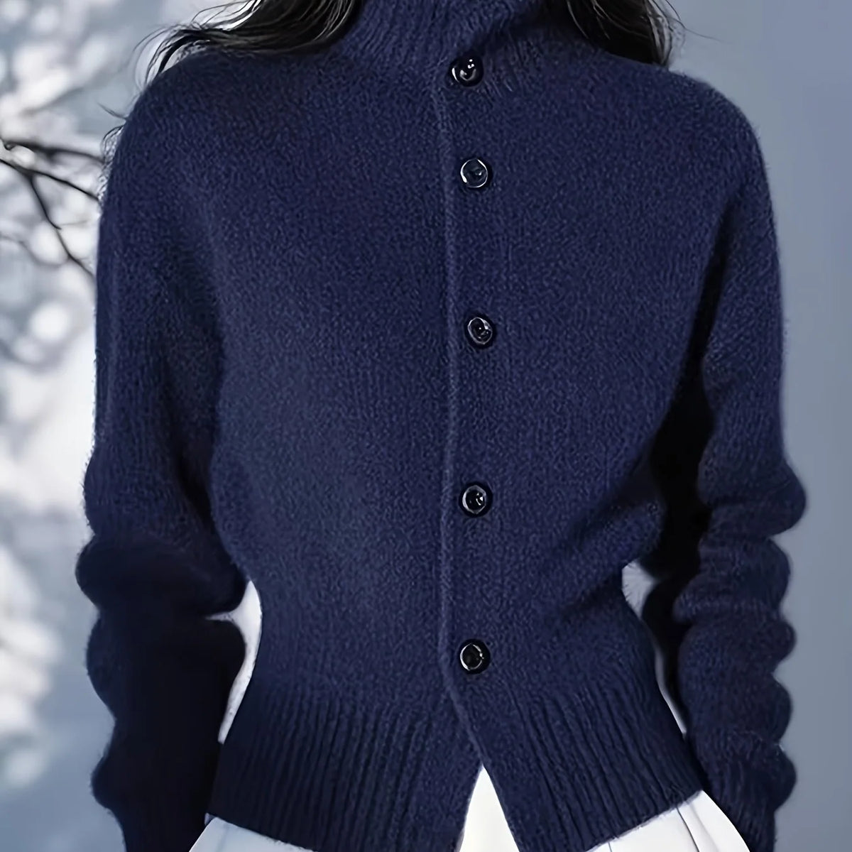 Mila Cardigan Sweater | High-Neck Buttoned Knit, Soft Fabric 6