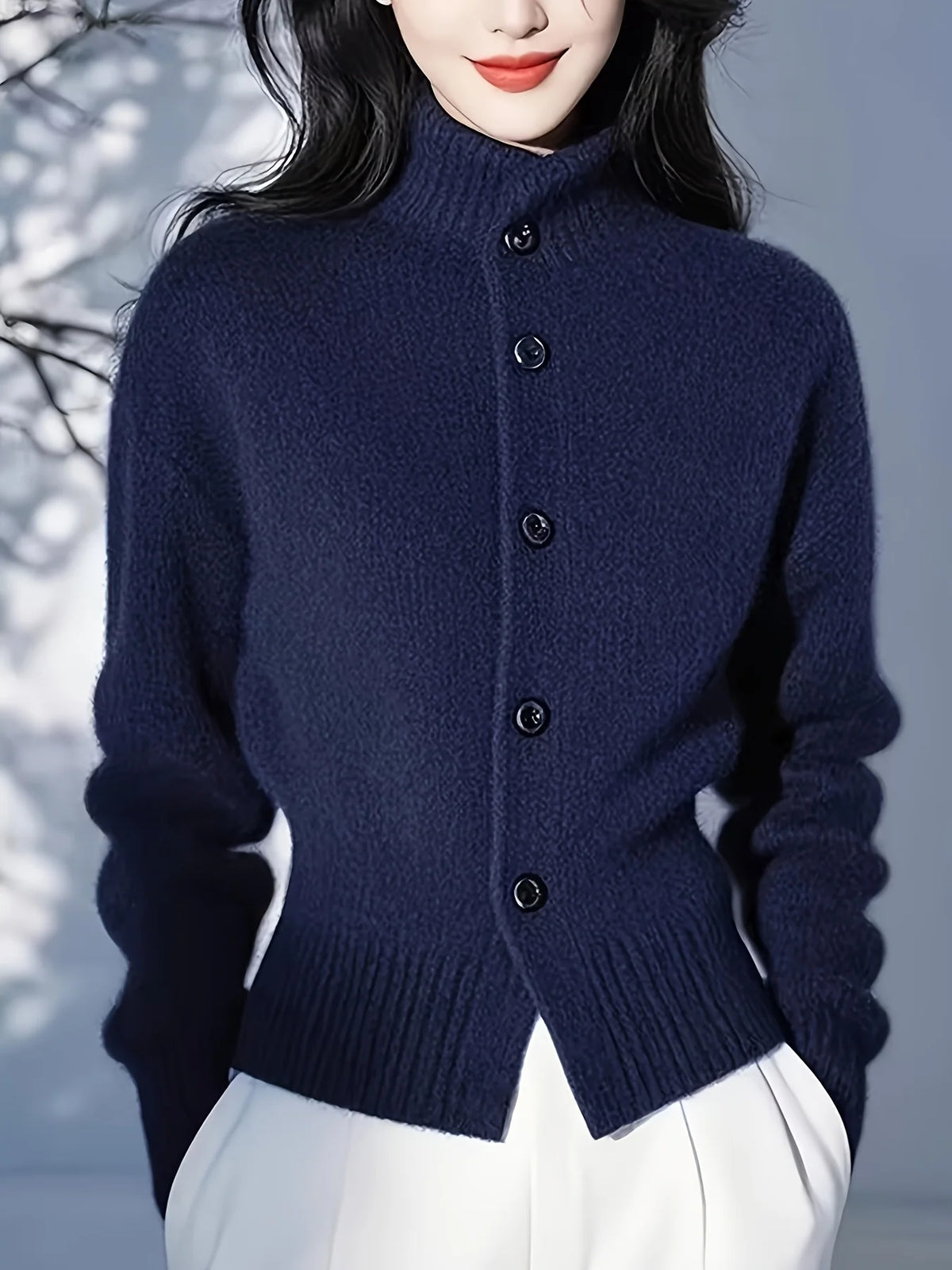Mila Cardigan Sweater | High-Neck Buttoned Knit, Soft Fabric 7