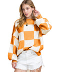 Women's Casual Style Plaid Contrast Color Sweater