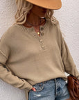 Button Pullover V-Neck Knitted Sweater